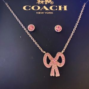 Pink crystal COACH necklace and earrings set